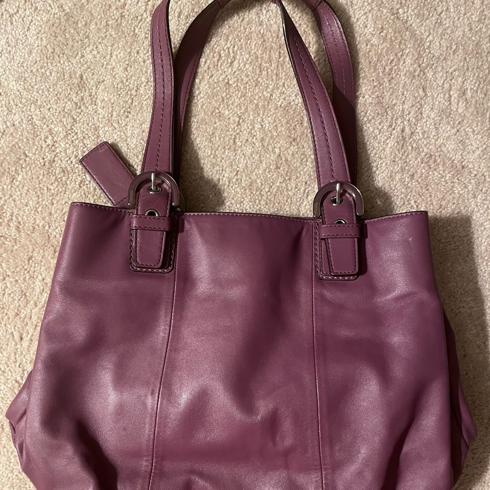 Elegant “Eggplant” color COACH Leather Tote Bag